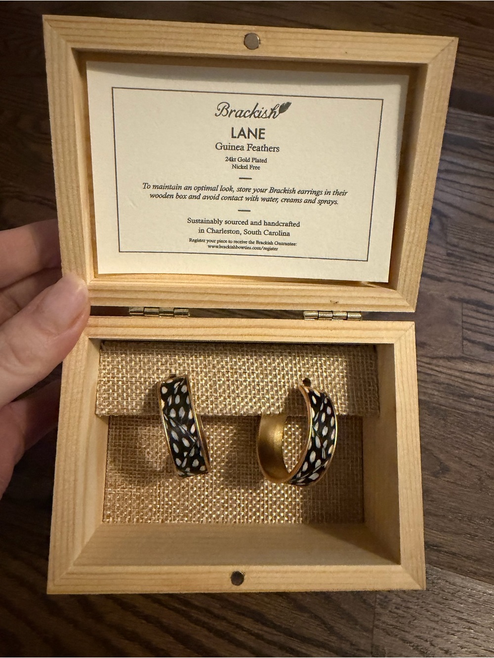 Brackish NWT Black and White Feather Gold Hoop Earrings